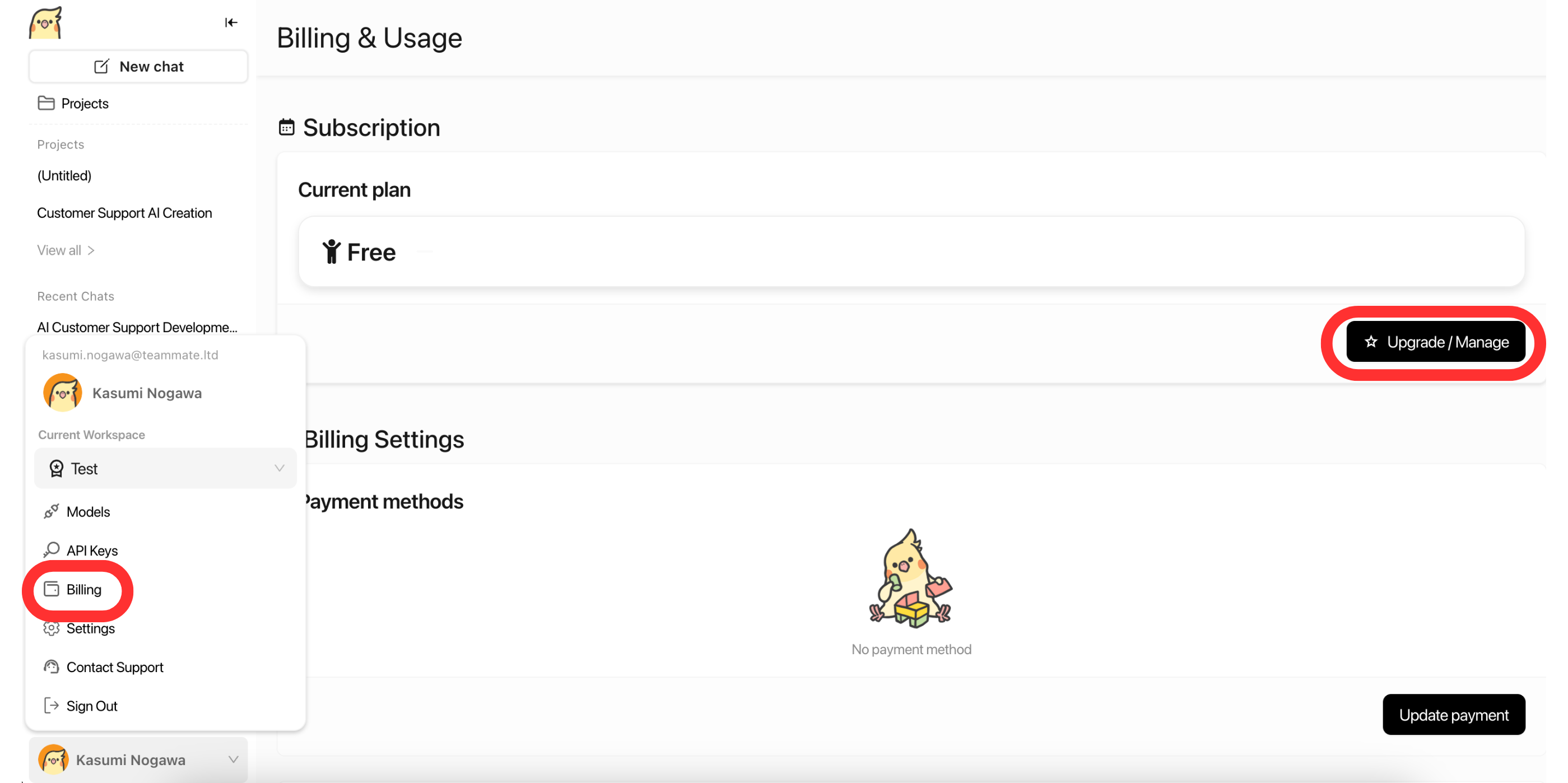 Accessing Billing Settings