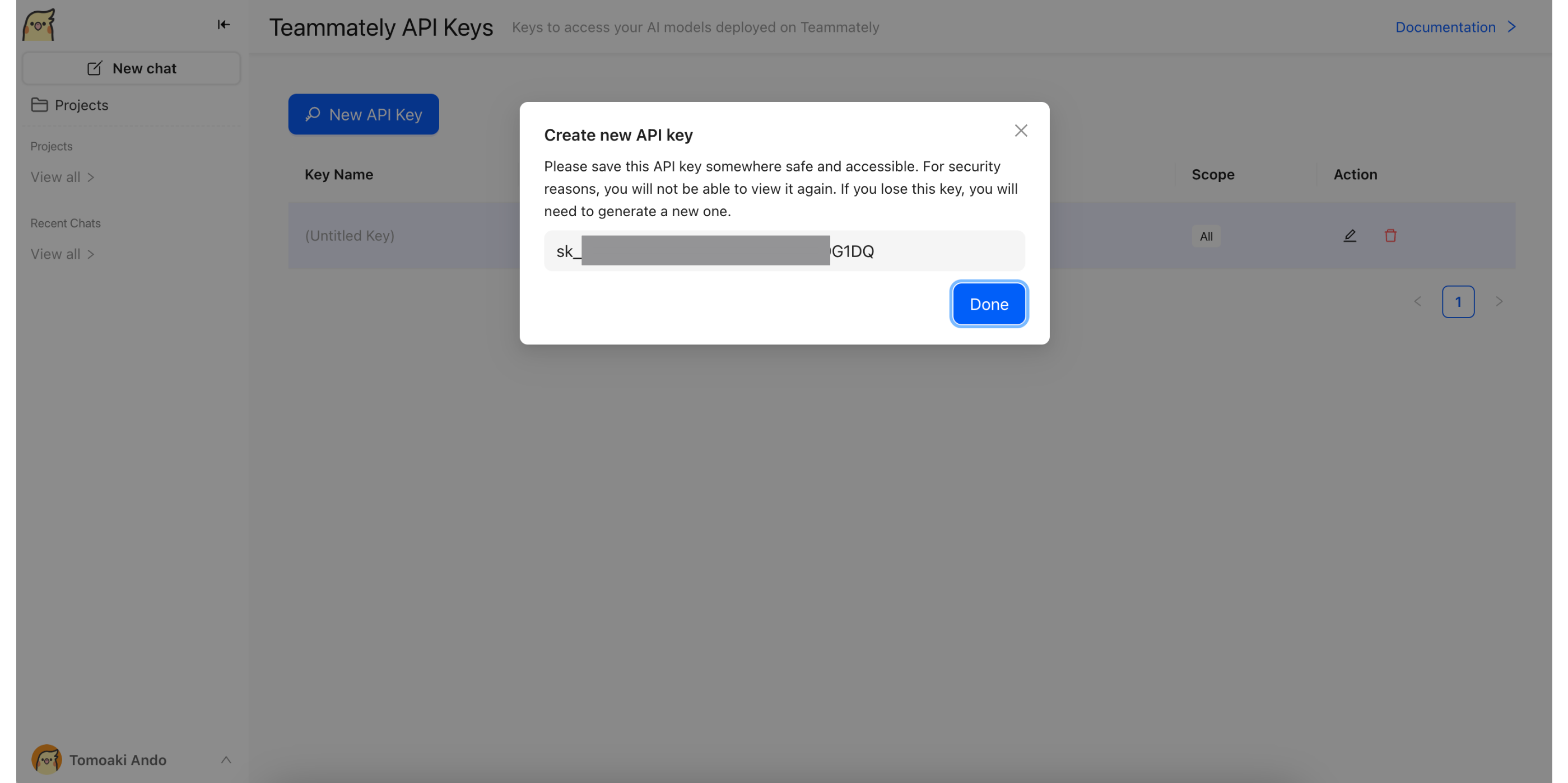 API Key Generated